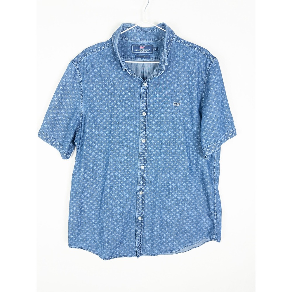 Vineyard Vines Slim Fit Whale Shirt Mens L Blue Denim Cotton Preppy Coastal